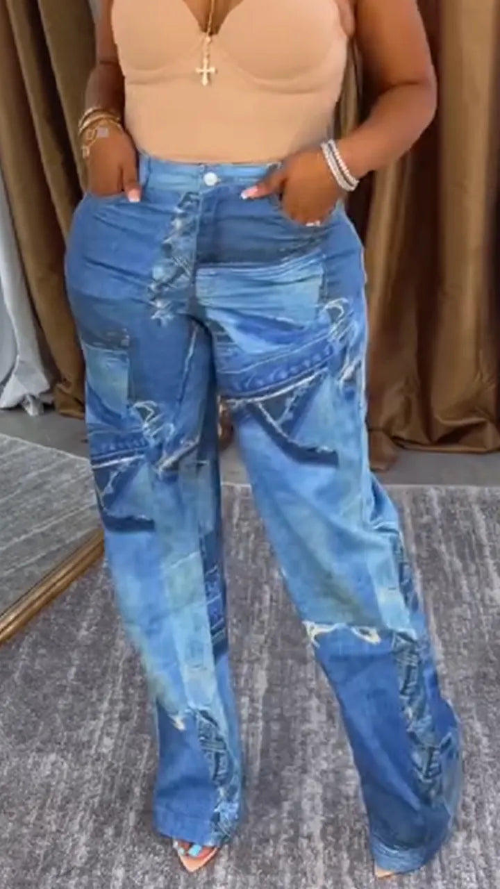 Women Patchwork Casual Jeans