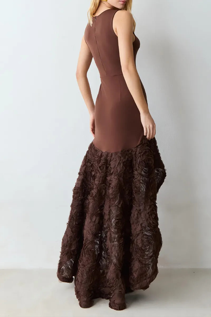 Women's Fashion High-Low Textured Patchwork Hem Maxi Dress