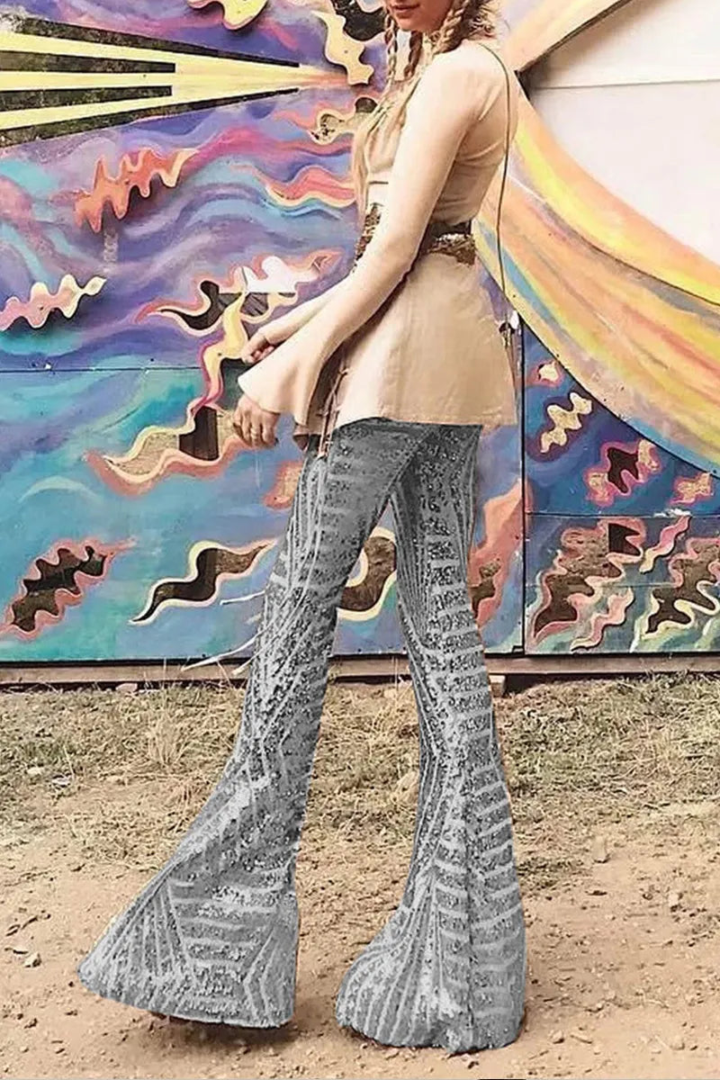 Women's Stylish Sequin Paneled Straight Leg Pants