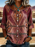 Women's Retro Aztec Casual Hollow-out Denim Shirt
