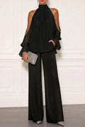 Women's High Neck Off Shoulder Imitation Pearl Elegant Temperament Set