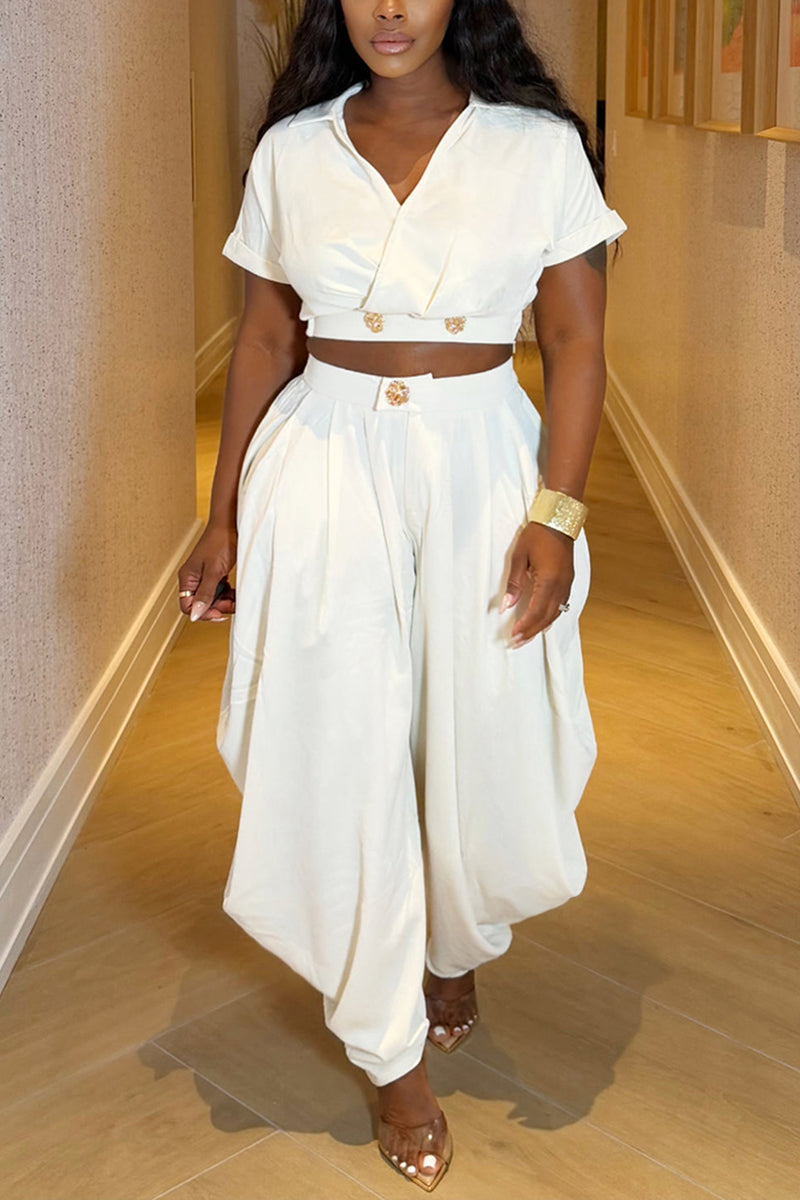 Women's Casual Short Top Silhouette Loose Pants Two-Piece Set