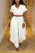Women's Casual Short Top Silhouette Loose Pants Two-Piece Set