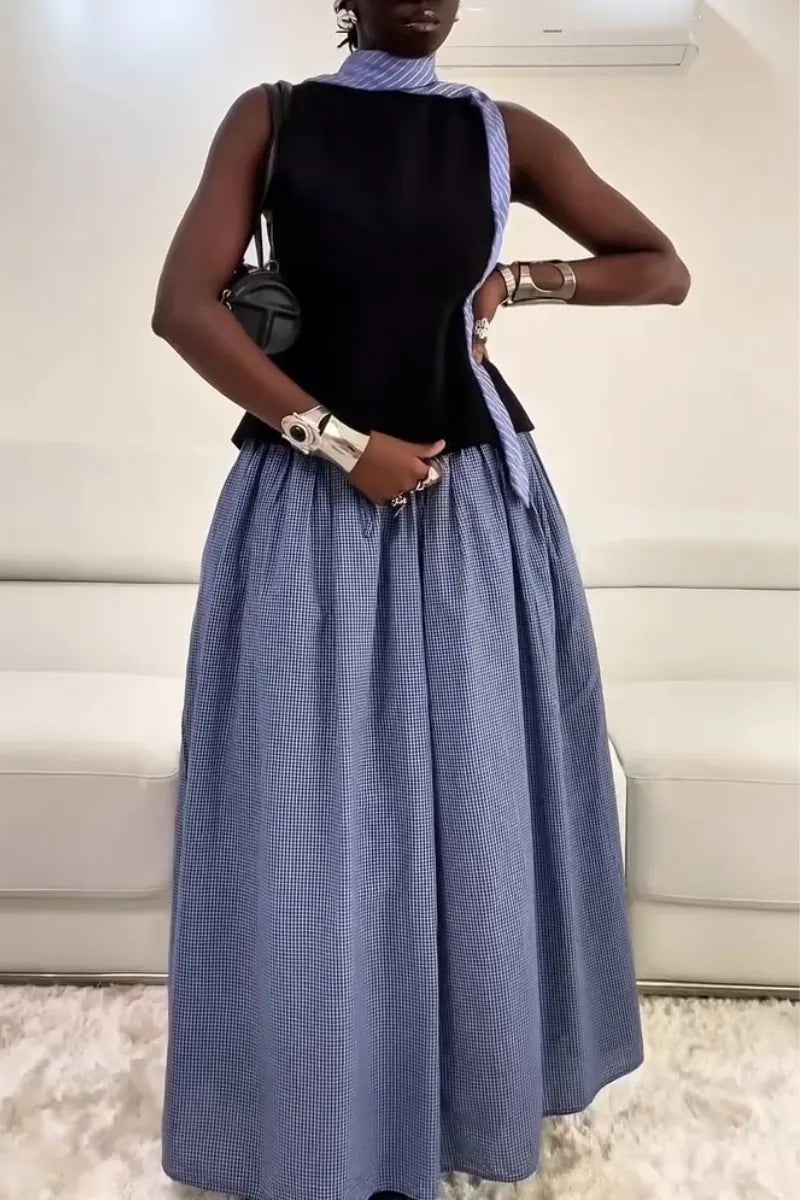Women's Elegant and Casual Round Neck Sleeveless Top or Skirt