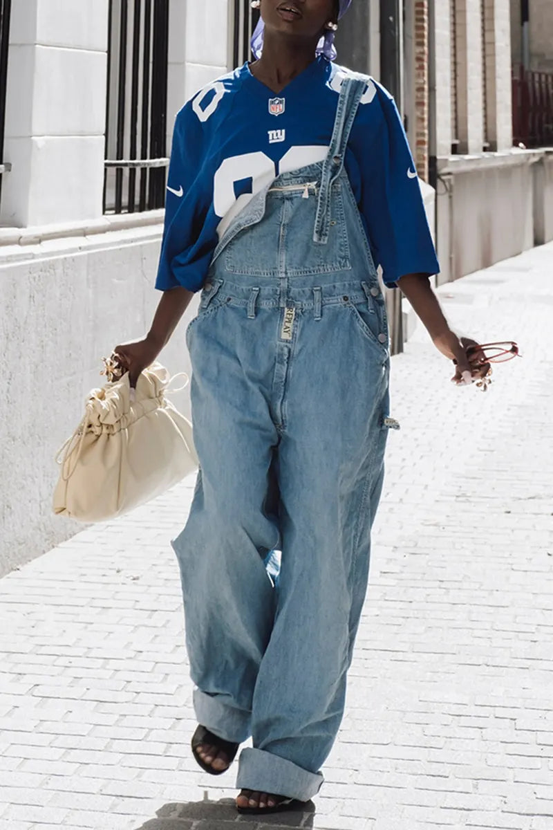 Women's Street Fashion Loose Wide Leg Denim Overalls