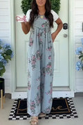 Women's Printed Casual Denim Jumpsuit