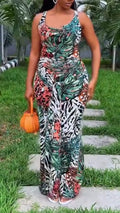Women U-neck Printed Vacation Casual Style Dress