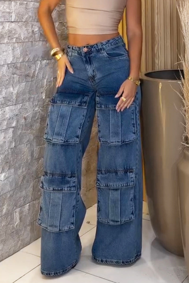 Women's Street Fashion Wide Leg Cargo Jeans