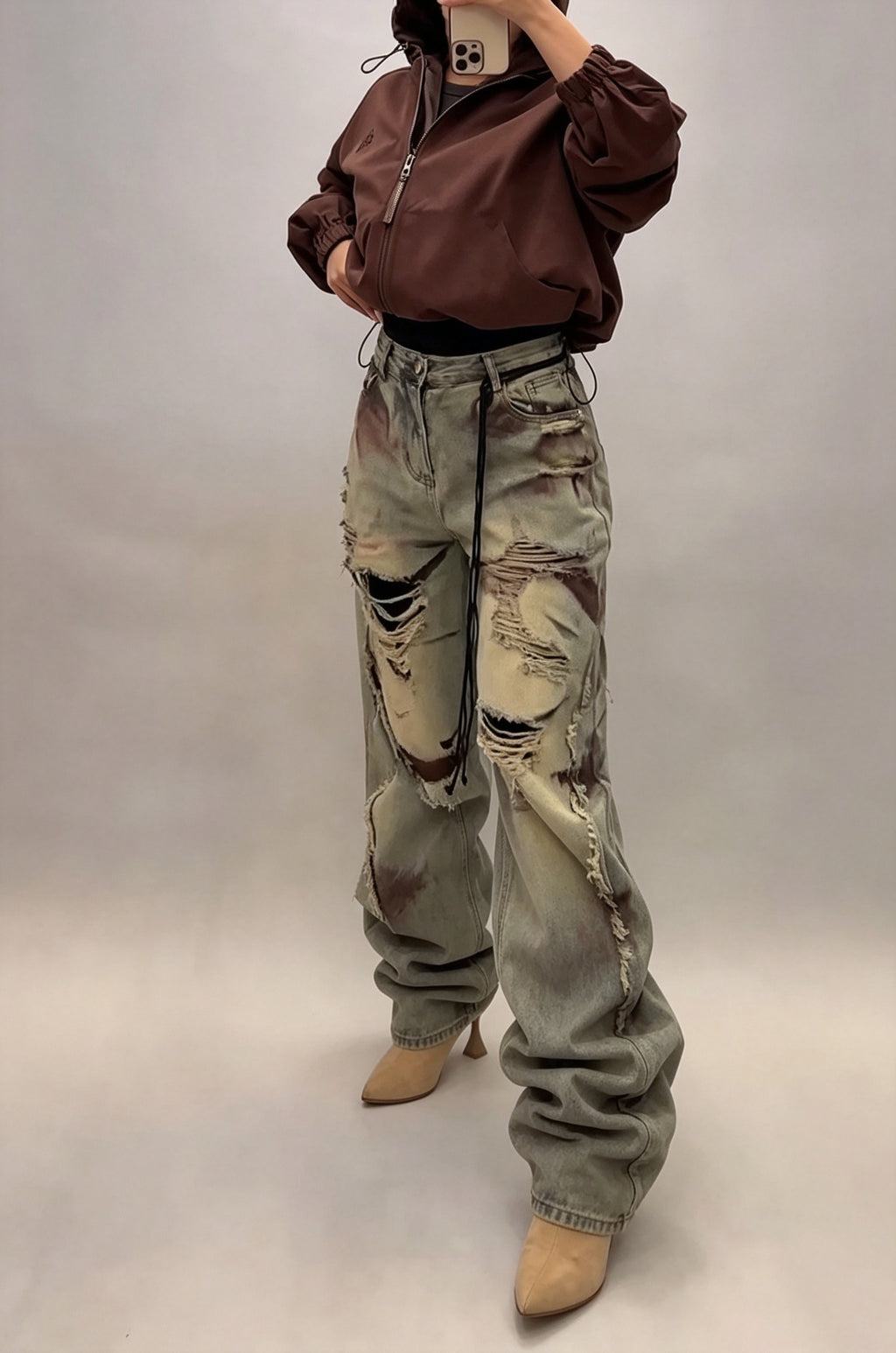 Women's Fashion Irregular Wash Ripped Wide Leg Jeans
