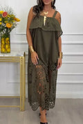 Women's Spaghetti Strap Patchwork Pattern Hollowed Out Casual Dress