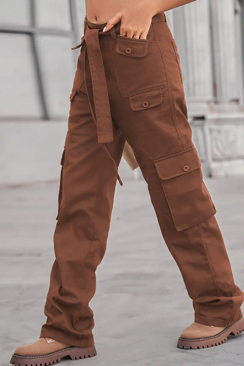 Women's Waistband Multi Pocket Utility Cargo Jeans