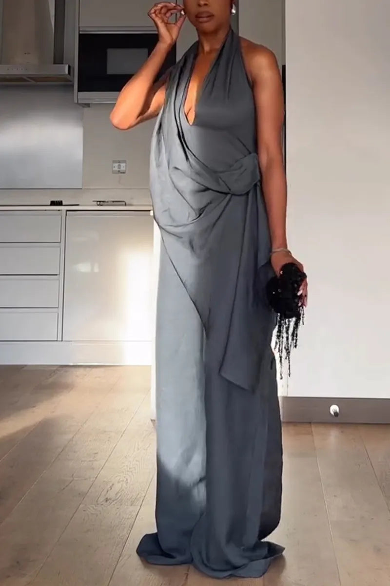 Women Halter-neck Asymmetrical Top and Pants Stylish Casual Set
