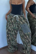 Women's Street Style Color Block Lace Up Paneled Loose Fit Trousers