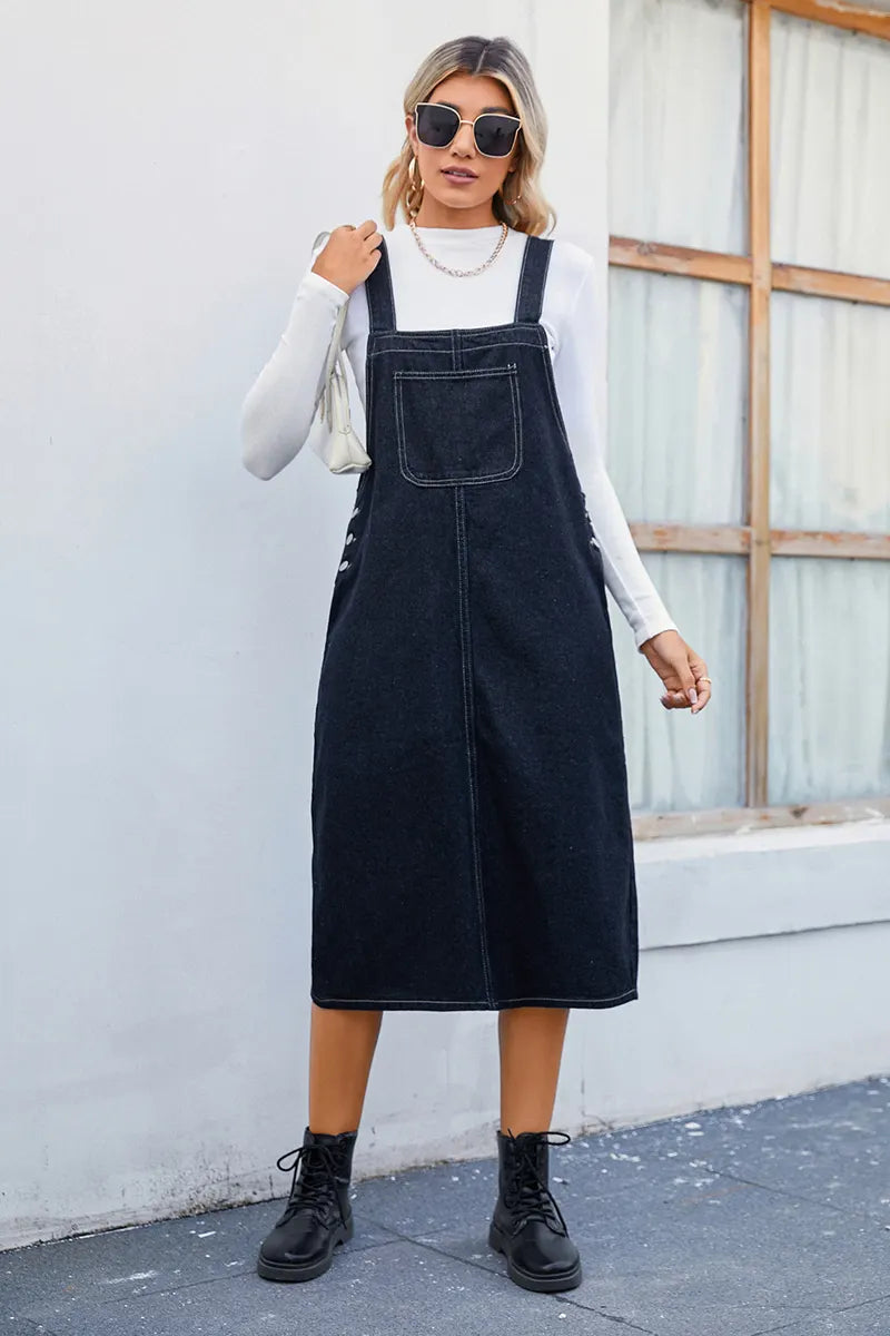 Women's Casual Denim Pinafore Dress