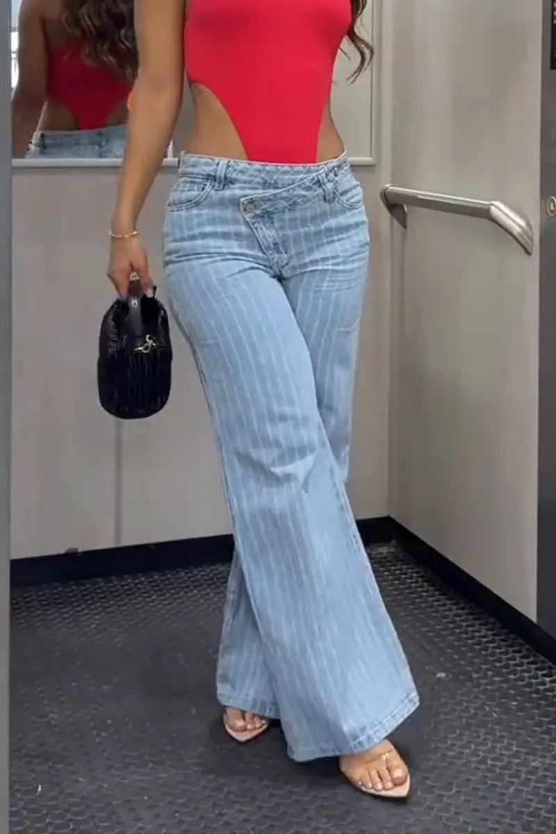 Women's Patchwork Vertical Washed Casual Jeans