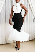 Women's Party Elegant Color-Block Fishtail Hem Dress