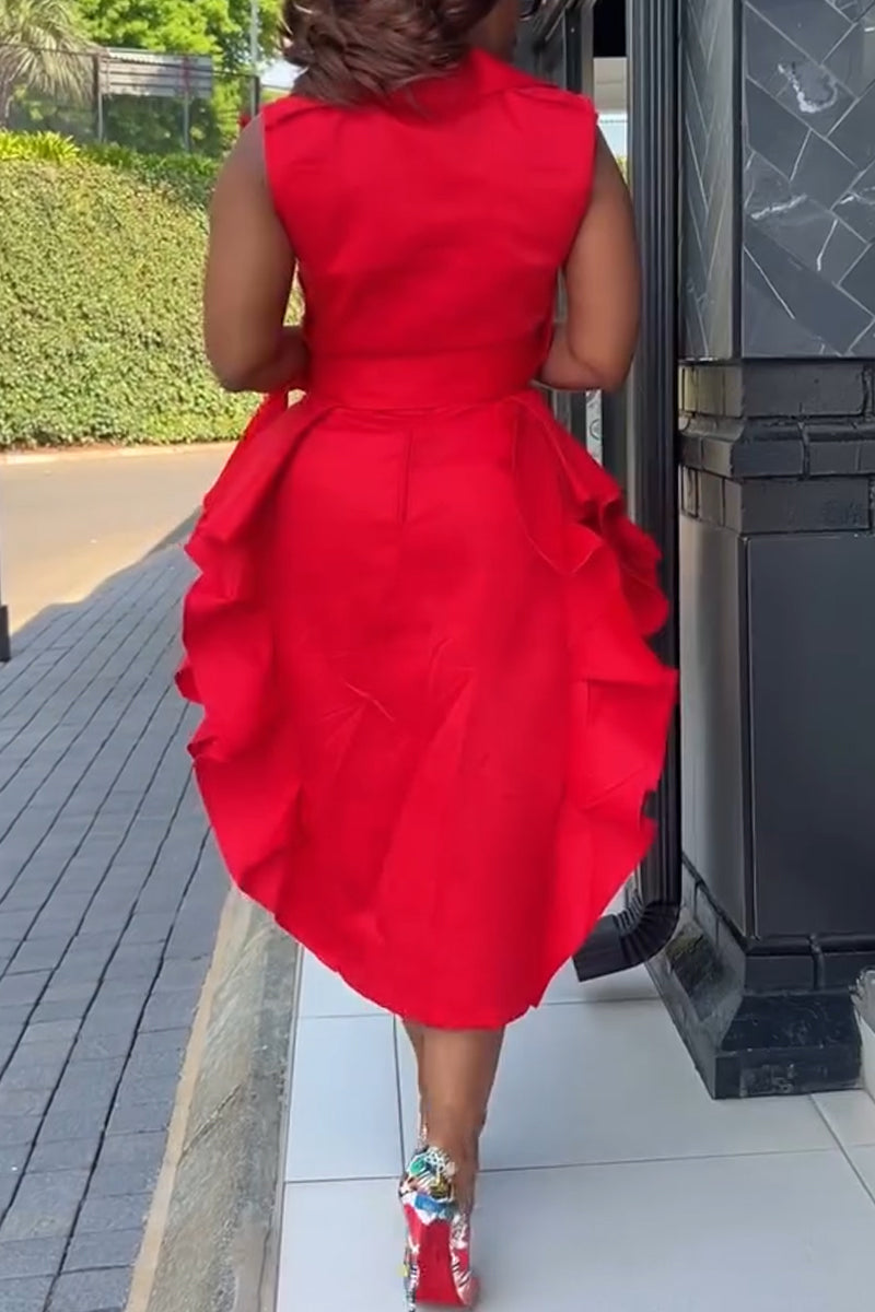 Women's Collar Top+ Spliced Split Skirt Elegant Casual Set