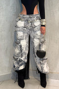 Women's Fashion Multi Pocket Worn Cargo Pants
