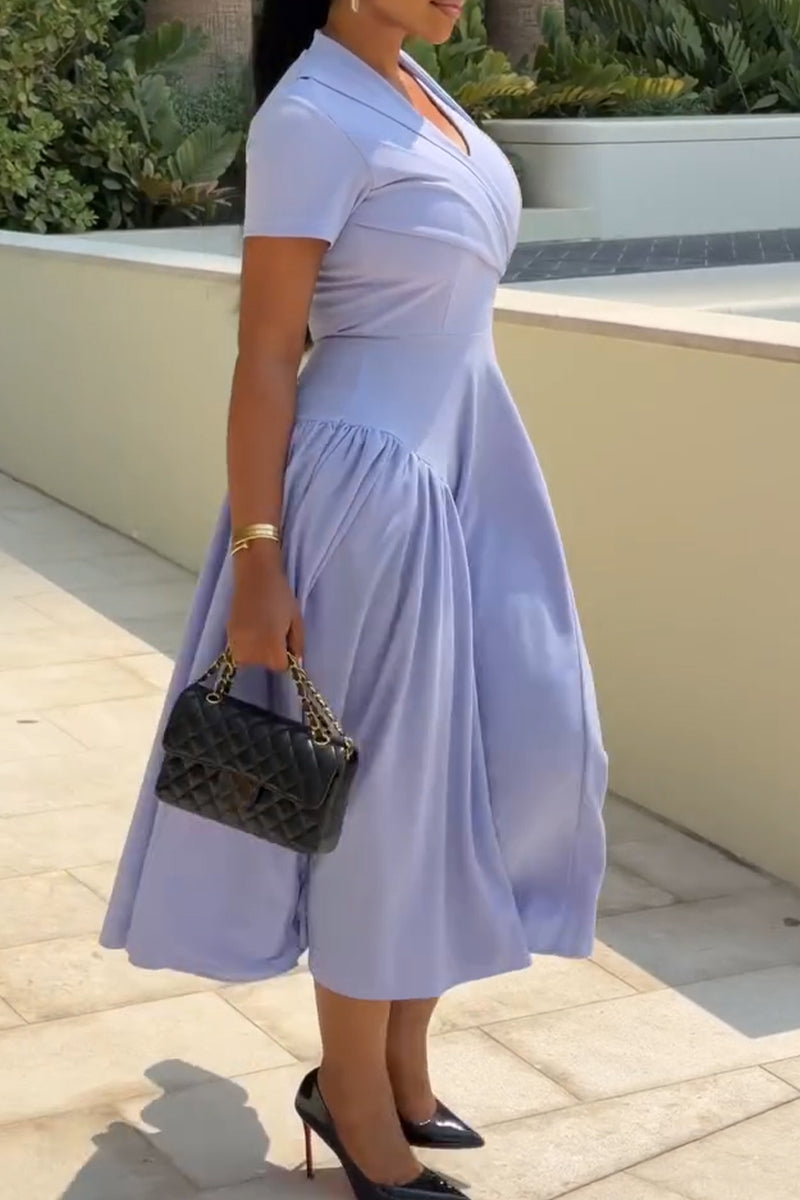 Women's V-neck Patchwork Waist Cinching Solid Color Elegant Temperament Dress