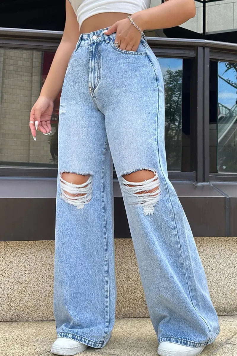 Women's Classic Slim - Fit Ripped Washed Jeans