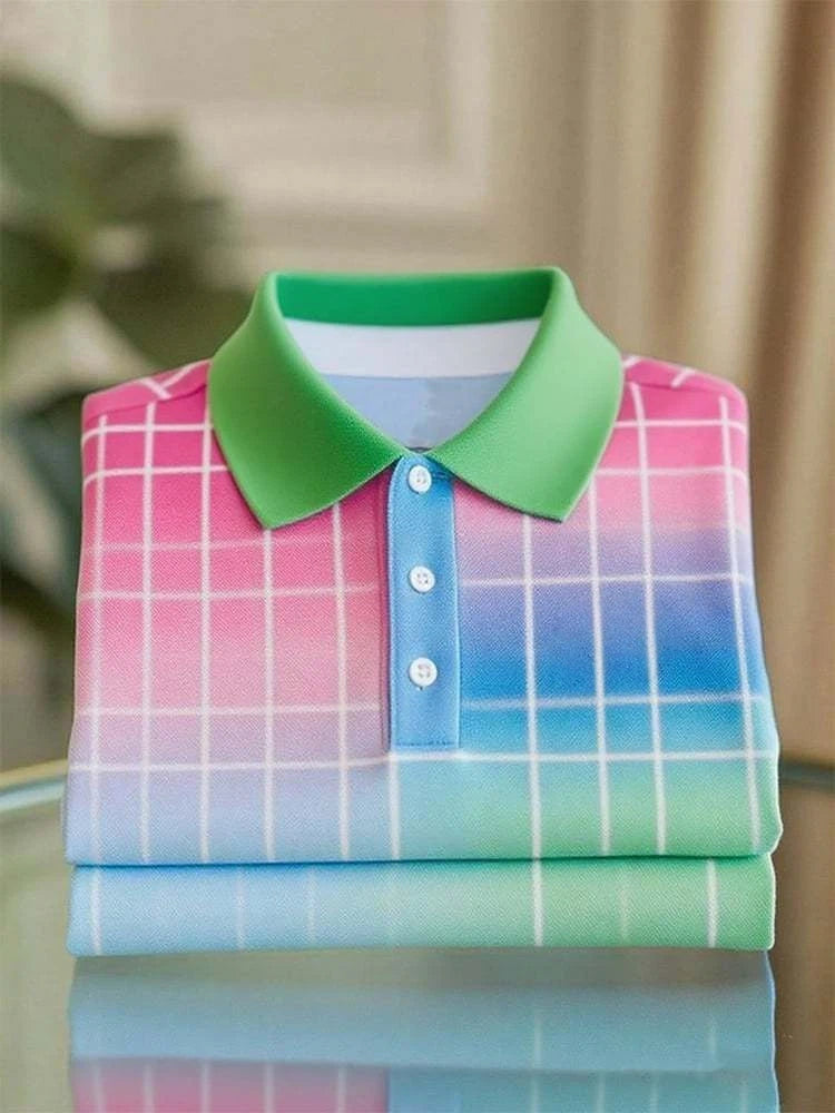 Men's Business Casual Button Short Sleeve Polo Shirt