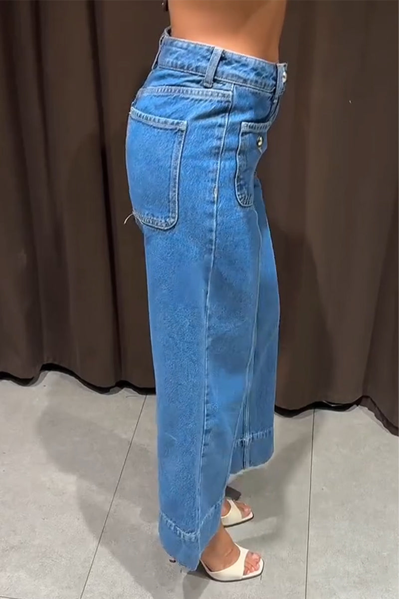 Women's Patchwork Pocket Casual Wide Leg Jeans