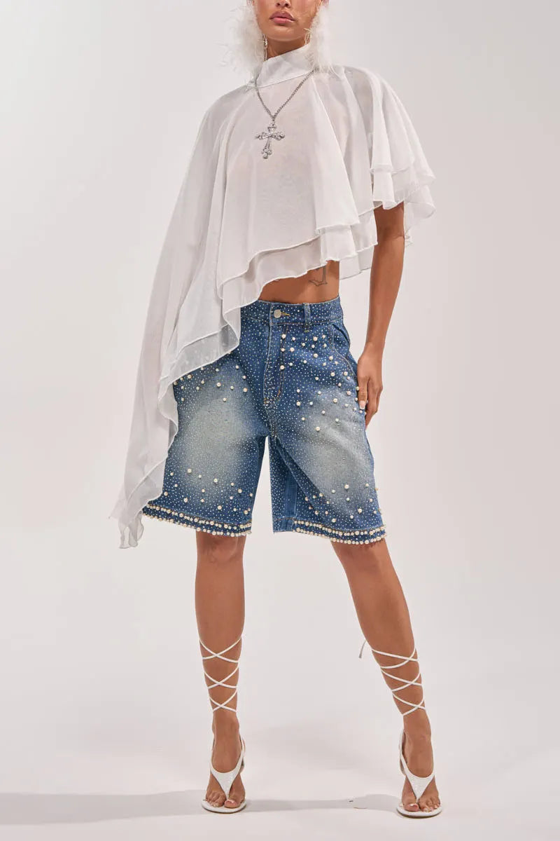 Women's Full Rhinestone Pearl Embellished Jeans