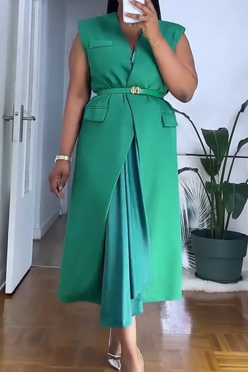 Women's V-neck Sleeveless Patchwork Elegant Temperament Dress