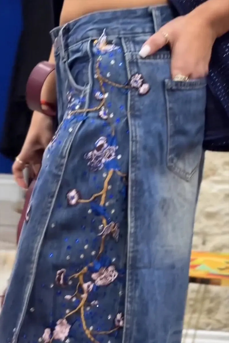 Women's Fashion V-Neck Rhinestone Blazer or Embroidered Jeans