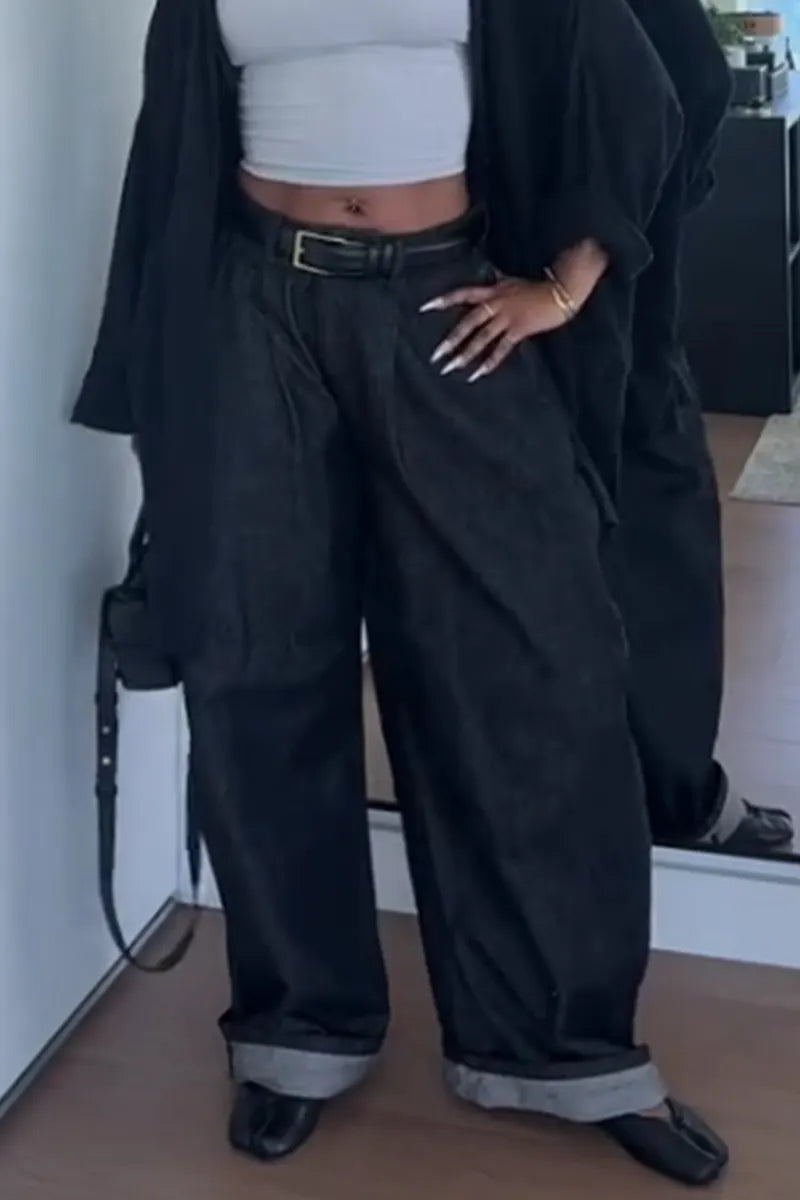 Women's Casual Loose Wide Leg Jeans(Belts Are Not For Sale)