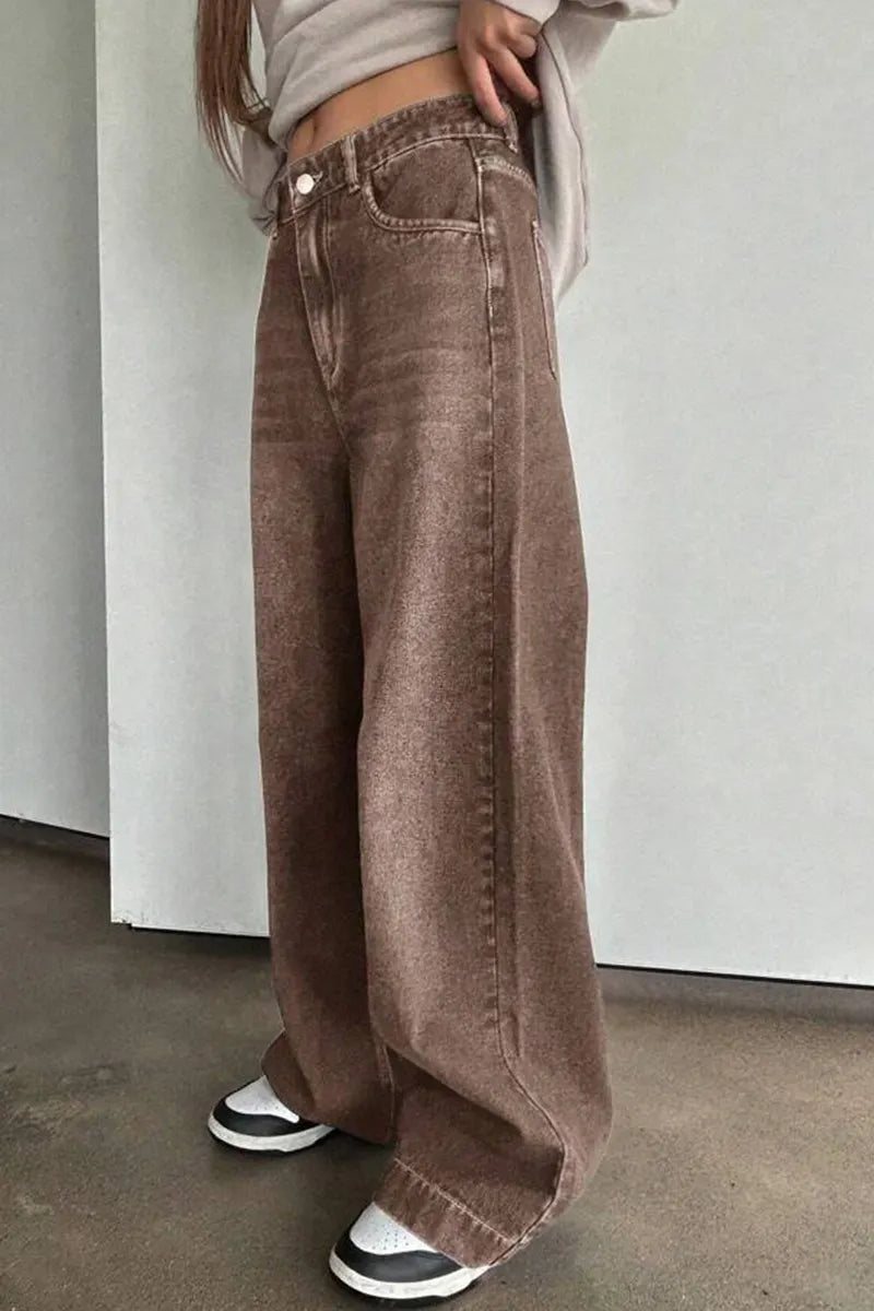 Women's Vintage Loose Fit Brown Wide Leg Jeans