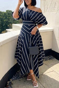 Women's Elegant Shiny Sequins Ruffle Hem Gown Dress