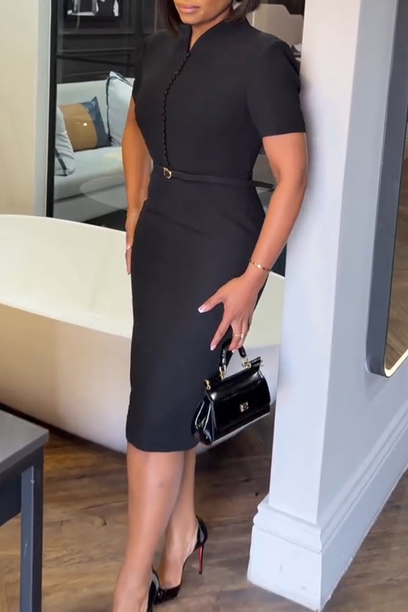 Women's Urban Simple Commuter Button Fit Midi Dress