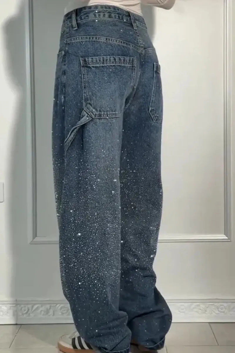 Women Fashionable Star-studded Rhinestone Jeans