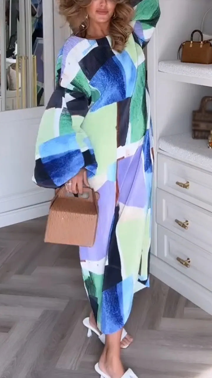 Women Round Neck Printed Casual Dress
