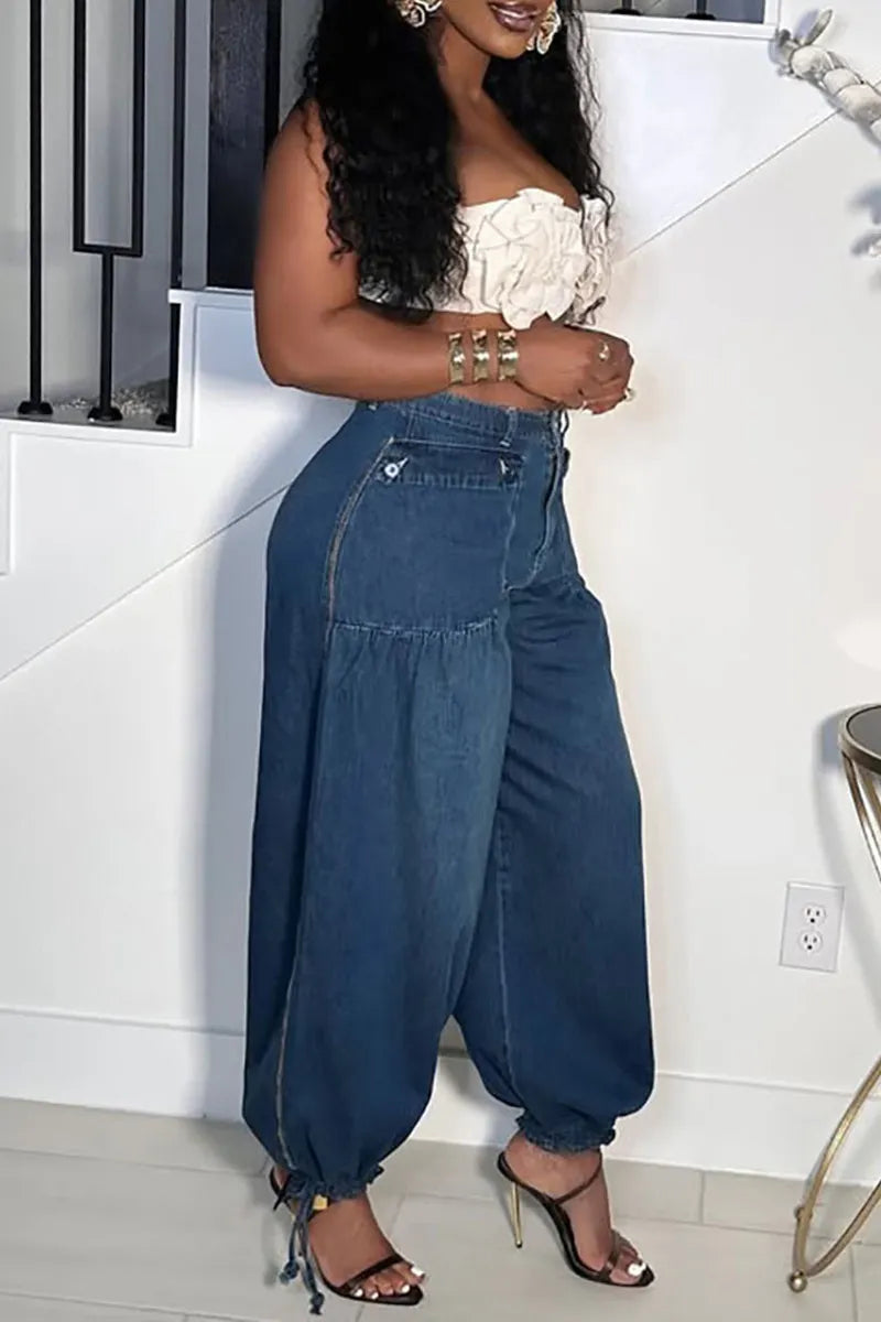 Women's Versatile Side-Zip Wide-Leg Jeans