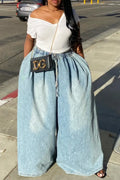 Ladies' Hot Selling Elegant Casual Washed Wide Leg Pants