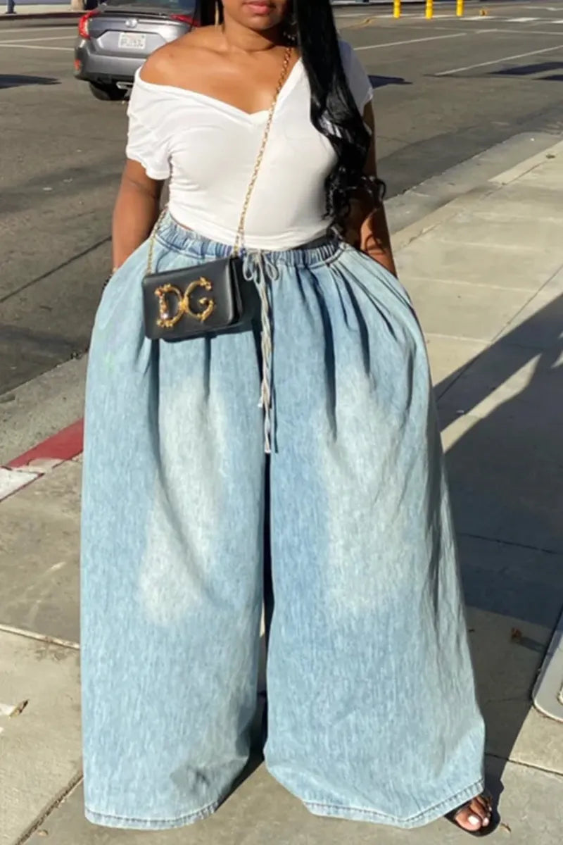 Ladies' Hot Selling Elegant Casual Washed Wide Leg Pants
