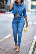 Women's Casual Cropped Denim Shirt or Slim Fit Jeans