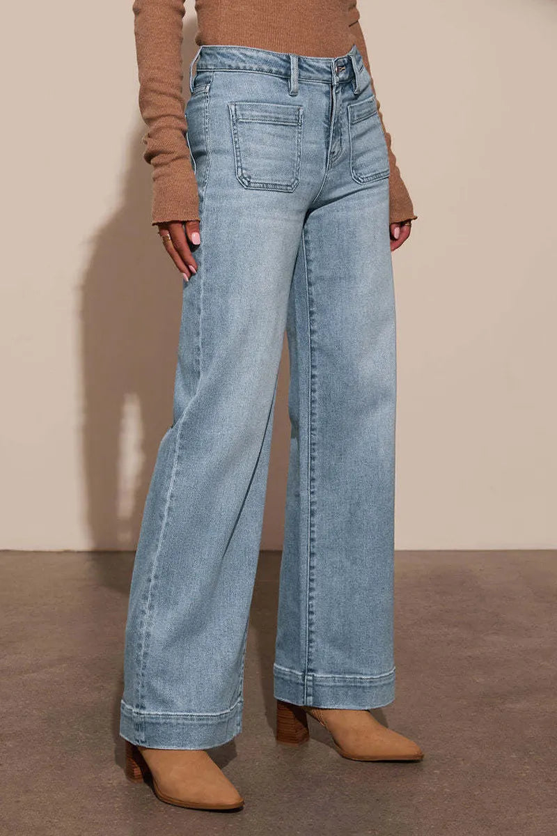 Women's Casual High Rise Straight Leg Washed Jeans