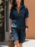 Women's Workwear Style Denim Shorts Set