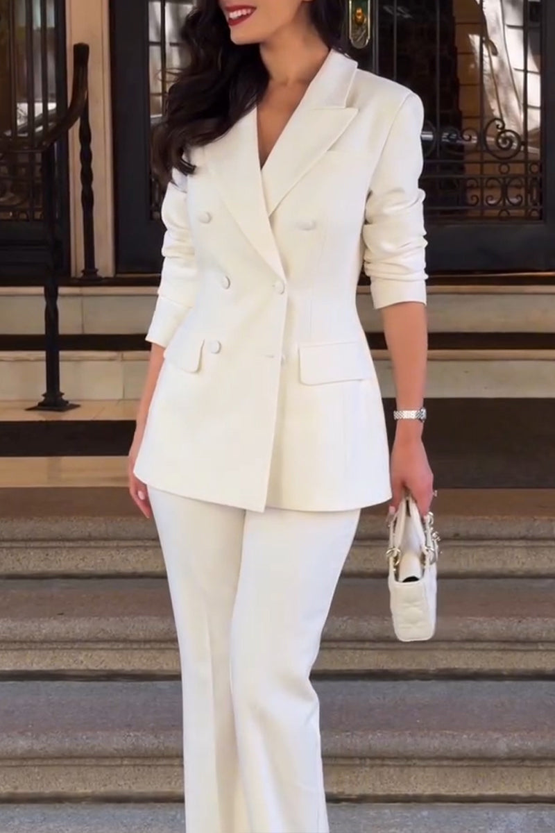 Women's Classic Lapel Double-Breasted Blazer Suit Pants Commuter Two-Piece Set