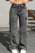 Women's Distressed Wash Multi-Pocket Cargo Jeans