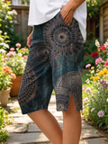 Vintage Geometry Totem Women's Art Print Casual Cotton Denim Pants