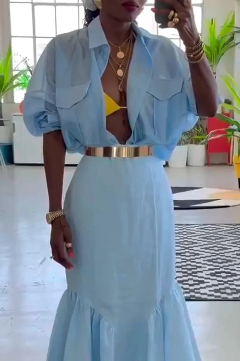 Women's Elegant Casual Collar Shirt or Patchwork Skirt