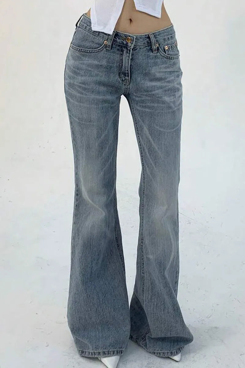Women's Double Button Slim Fit Stretchy Flared Jeans