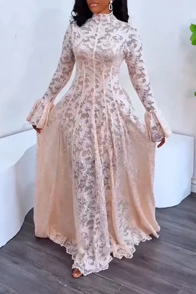 Women's Elegant Flare Sleeve Lace Maxi Dress