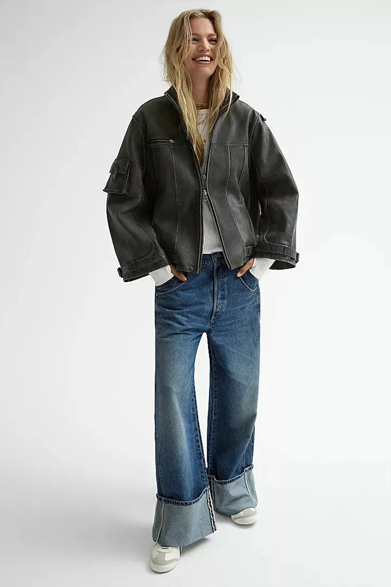 Women's Vintage Wash Mid-Rise Turn-Up Jeans