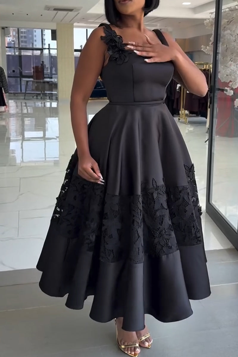 Women's Square Collar Waist Cinching Patchwork Pattern Elegant Temperament Dress