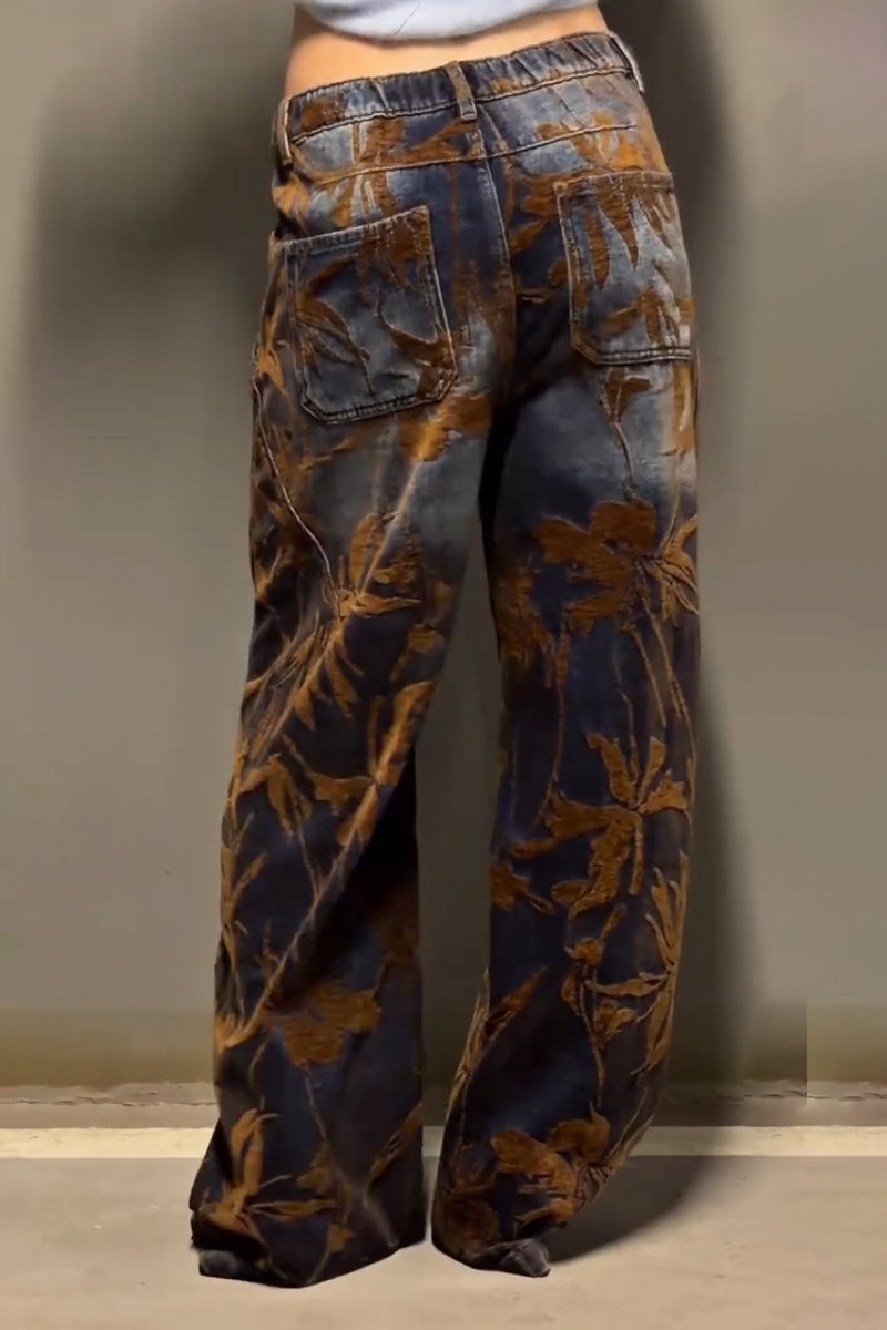 Women's Printed Casual Wide Leg Jeans